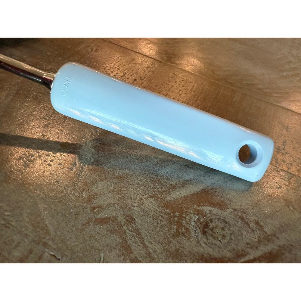 Vintage 12" Ekco USA Serving Spoon Set Solid & Slotted Light Blue Handle Kitchen - Picture 3 of 10